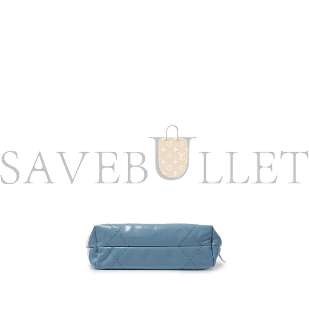 CHANEL LIGHT BLUE QUILTED CALFSKIN MINI 22 BAG SILVER HARDWARE AS3980 (20*19*6cm)